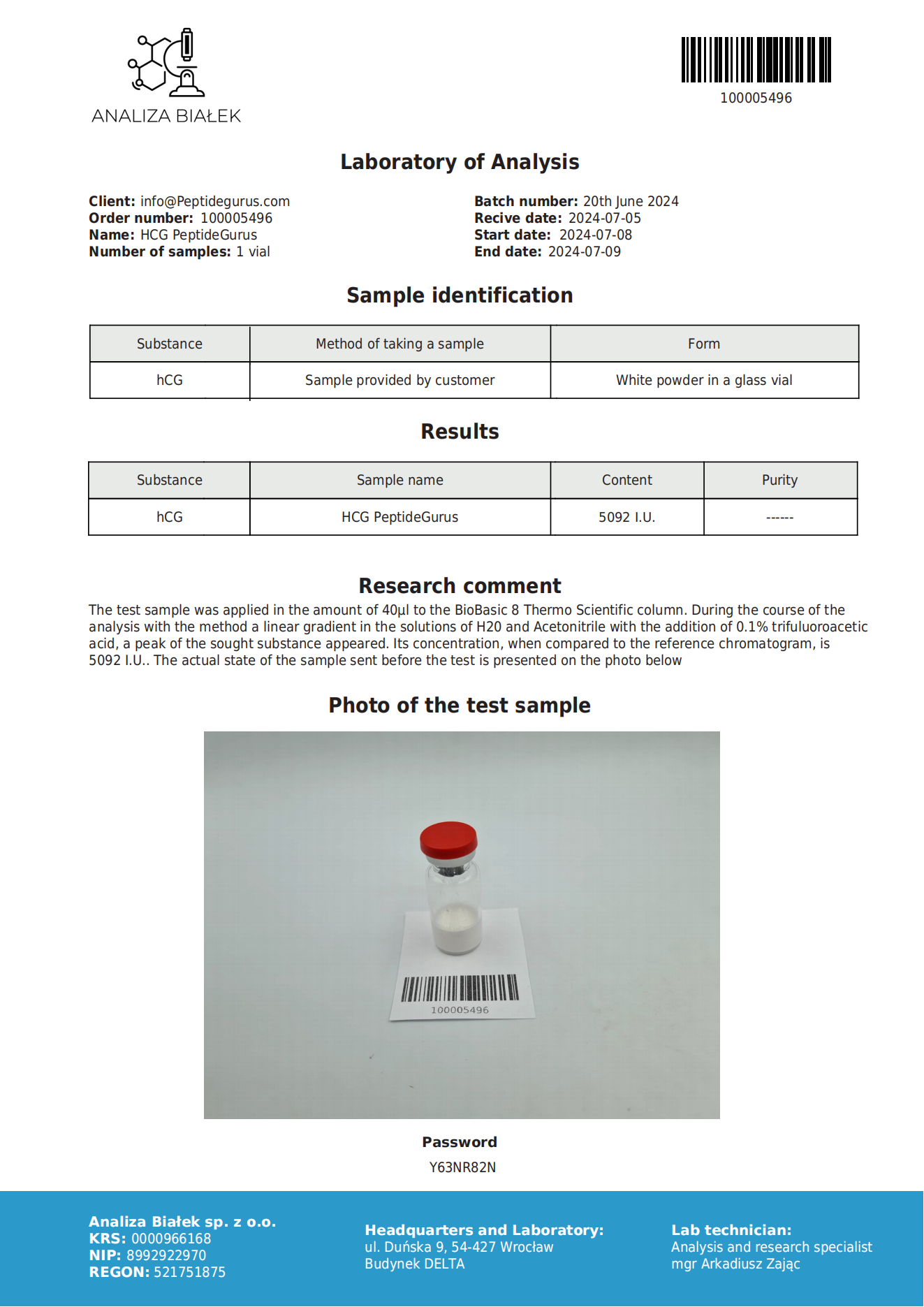 hCG (Human Chorionic Gonadotropin) Raw Material